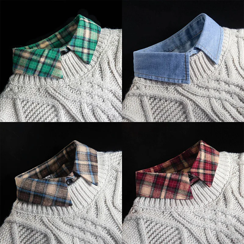 

Unisex Plaid Fake Collar Shirt For Women Men Sweater Denim False Collars Woman Half Shirt Tie Detachable Lapel Top Collars Decor