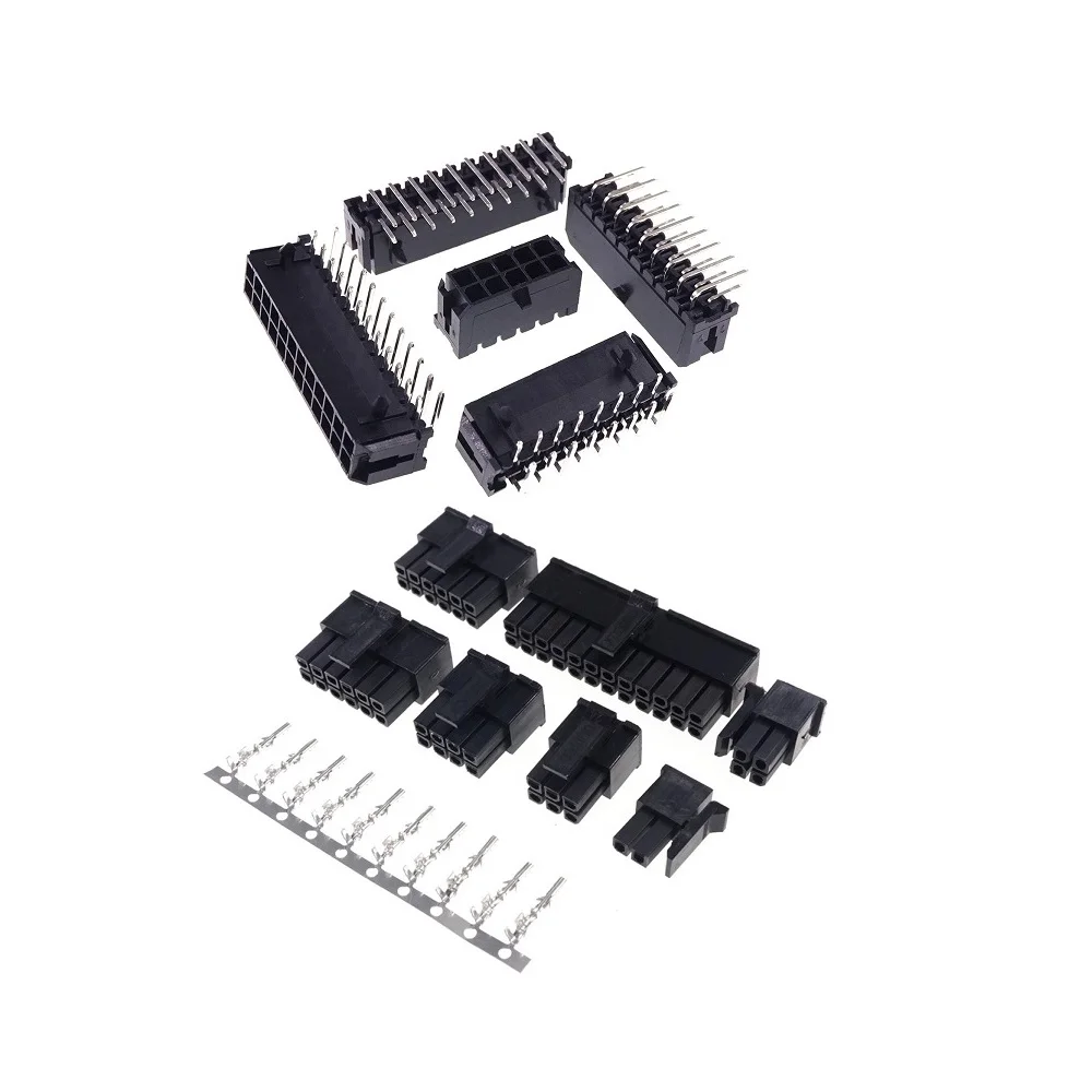 10Sets Micro-Fit 3.0 MM Receptacle Housing Dual Row 2 4 6 8 10 12 14 16 18 20 24 Circuits + Right Angle Header + Crimp Terminal