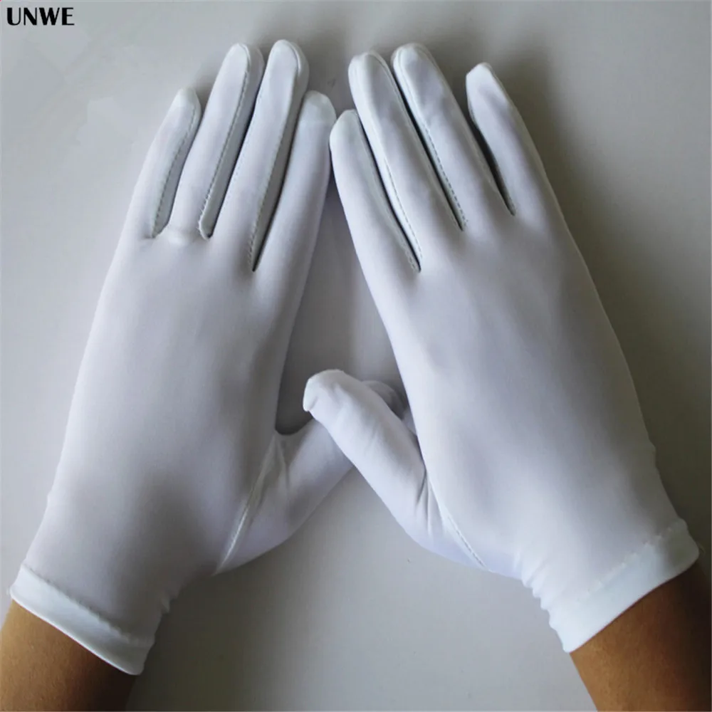 2 stücke = 1 paar Schwarz Weiß Sommer Handschuhe Männer/Frauen Spandex Handschuhe Zeremonielle Handschuhe Glatte Stretch Fit hand Handschuhe Tanz Schmuck