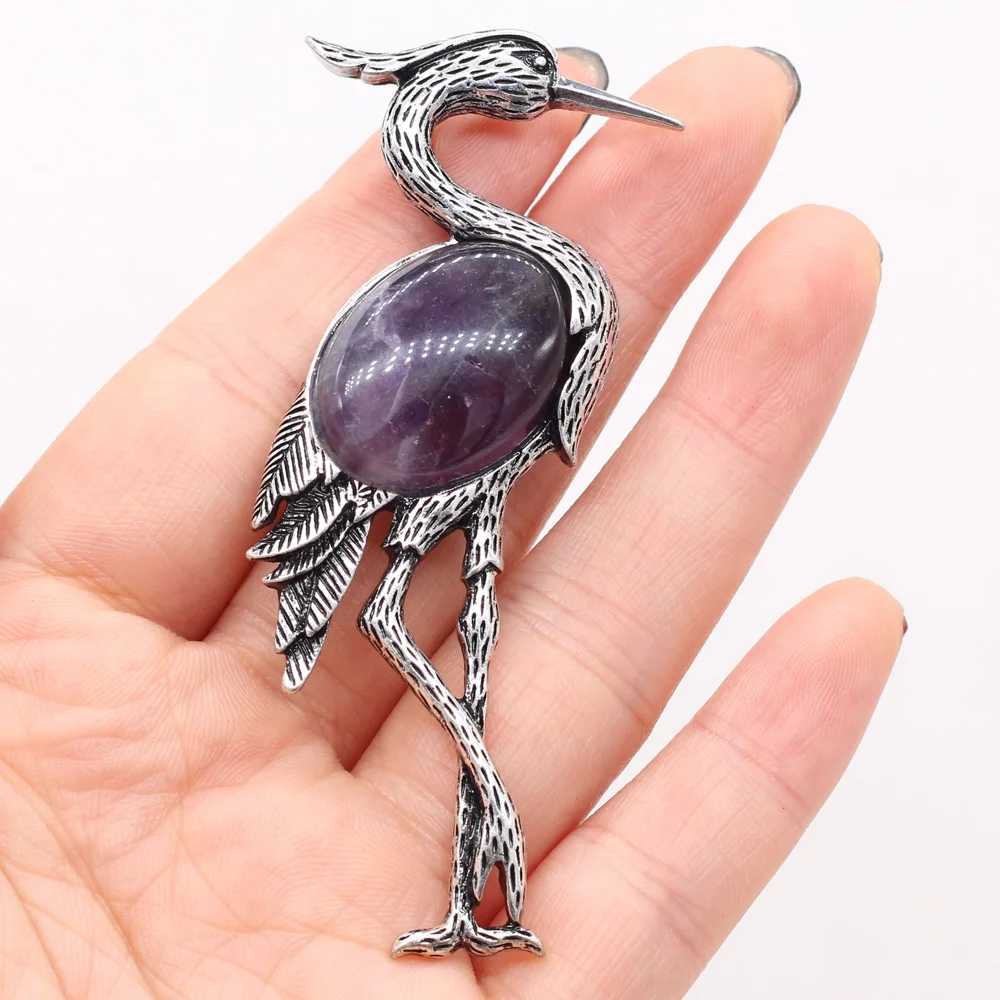 Natural Stone Brooches Lapis Lazuli Crane  Pin Pendants for Women Weddings Banquet Party Brooches Pins Gifts Size 30x80mm