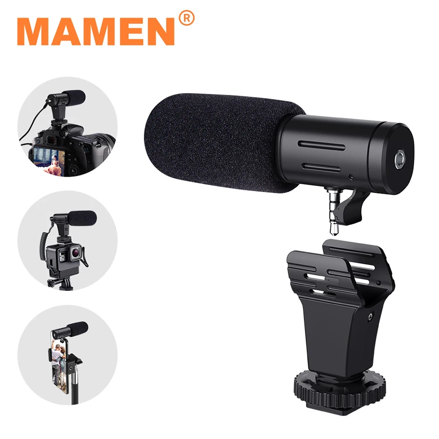 MAMEN Smartphone&Camera Recording Microphone Plug And Play Shotgun MIC For Canon Sony Camera Huawei Xiaomi VLOG Video Microphone