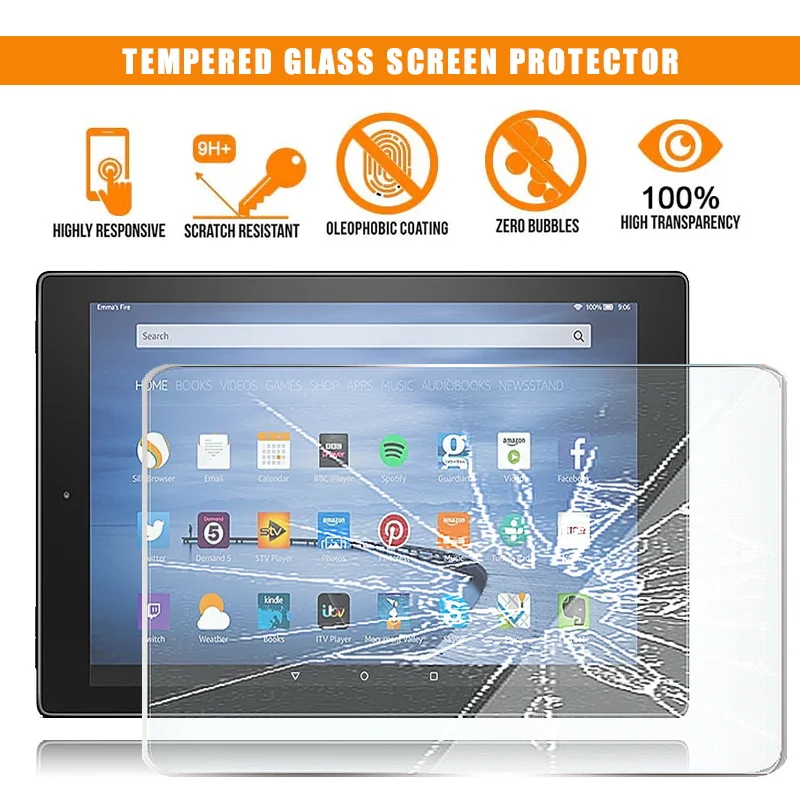 For Amazon Fire HD 10 (2017) /(2019) with alexa Tablet Tempered Glass Screen Protector 9H Premium Scratch Resistant Film Cover