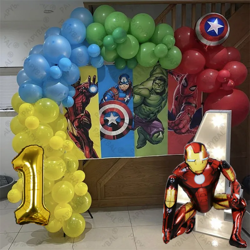 91pcs 3D Marvel Spiderman Iron Man Foil Balloons The Avengers Hero Happy Birthday Party Decorations Baby Shower Kids Air Globos