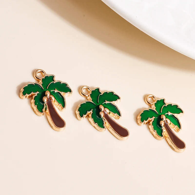 10pcs 15*20 Enamel Coconut Tree Charms for Jewelry Making Handmade Palm Plant Charms DIY Pendants Earrings Bracelets Accessories