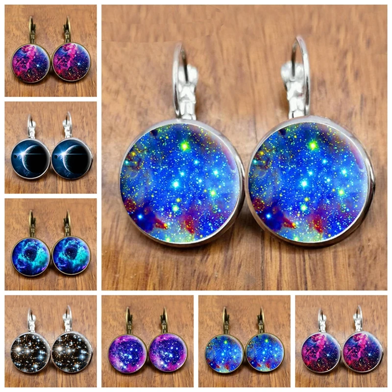 6 Style Fashion Galaxy Milky Way Space Earrings French Cabochon Glass Earrings Women Jewelry