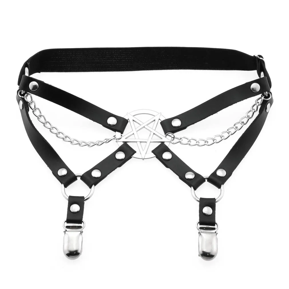 FXCUBE New Goth Punk Leg Strap Garter Belt Pentagram Thigh Harness Women Girls Gothic Cosplay Accessories Harajuku Egirl Jewelry