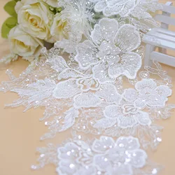 15CM Heavy Beading Lace Trim IVORY 1 Yard Wedding Dress Sewing Lace with Beads Shiny!