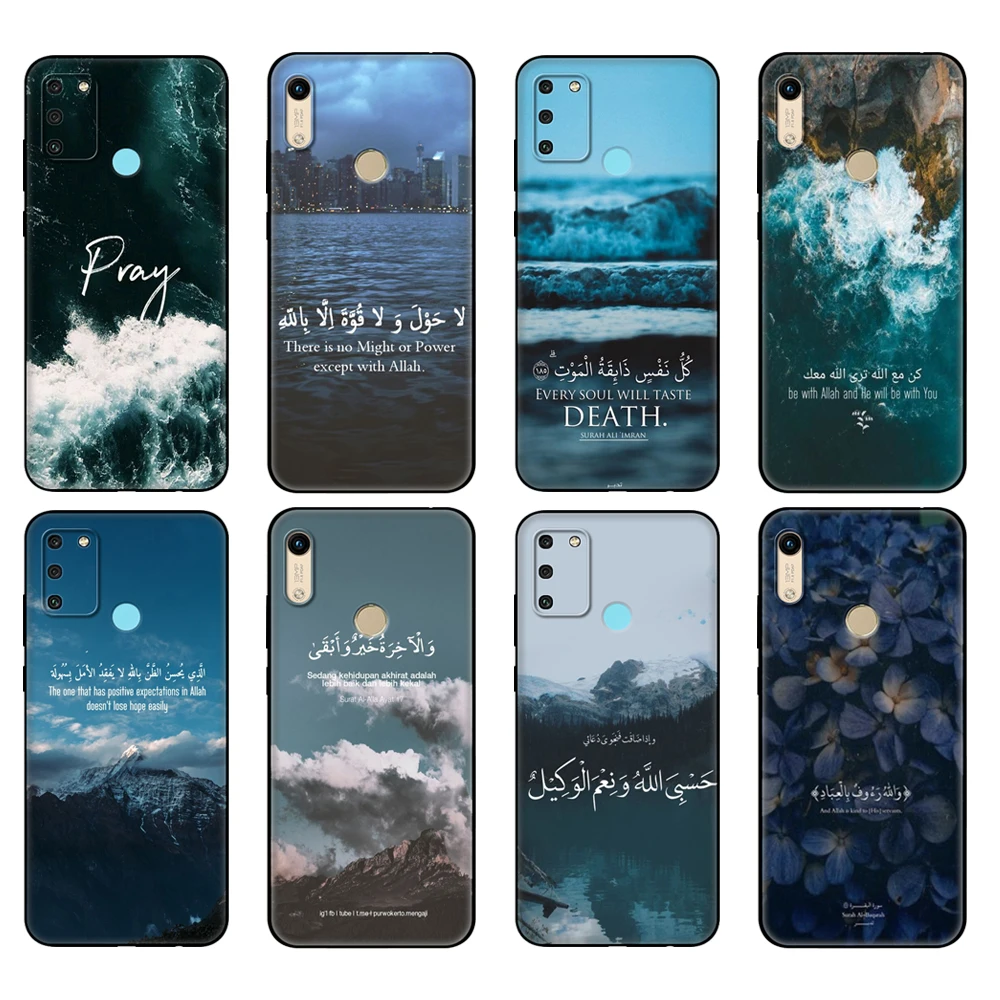 Black tpu Case For Huawei Honor 8a 8s Prime 9 Lite honor 9A 9C 9X Premium 9x Pro 9S Case Scenery muslim arabic quran islamic