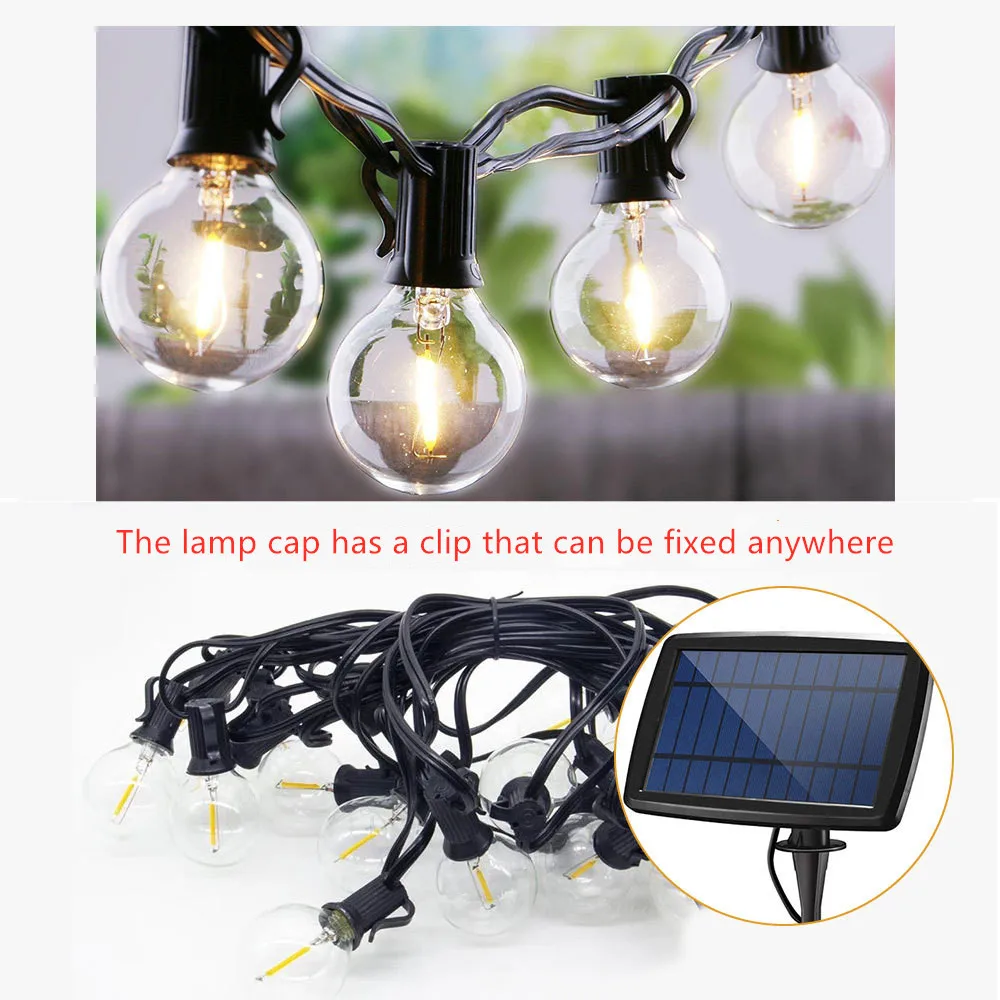 LTOON G40 bulb solar string light with transparent bulb backyard terrace lighting holiday decorative lights outdoor lighting