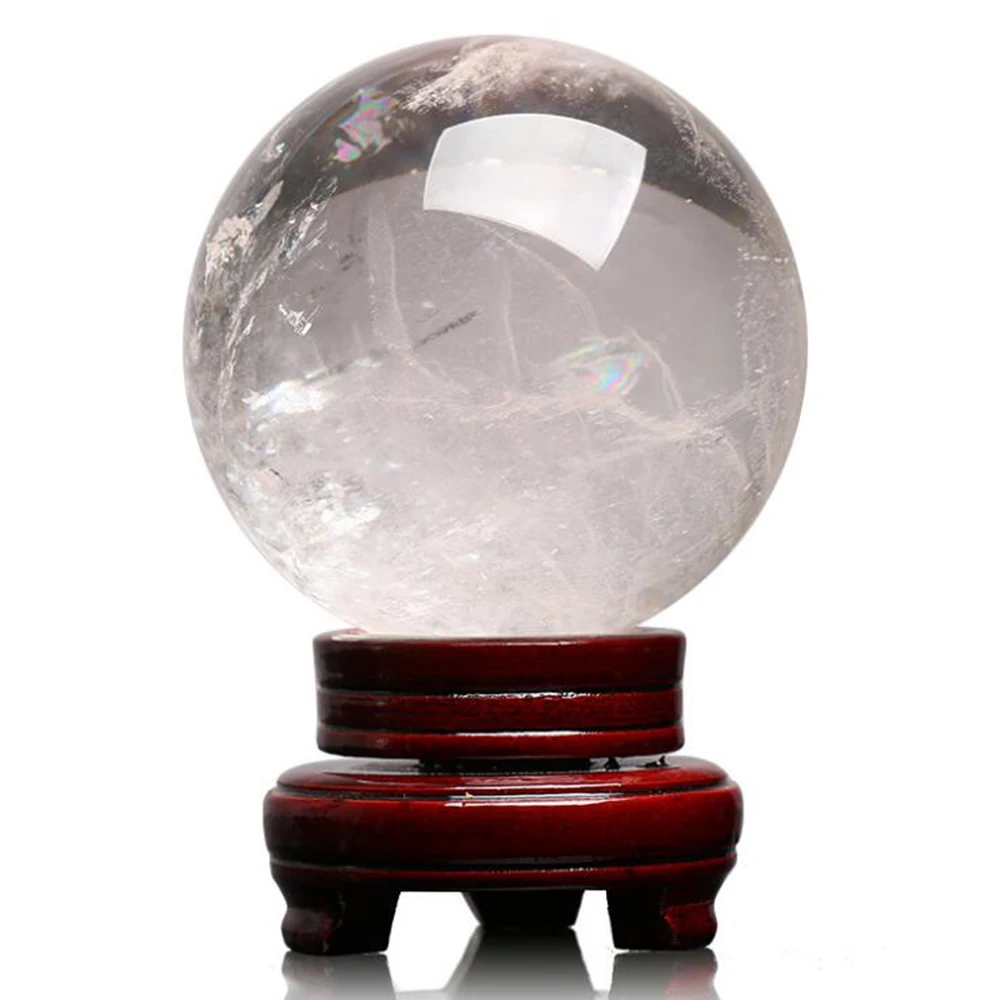 Natura Clear Quartz Ball Crystal Sphere Balls Meditation Chakra Healing Crystal Stone Crafts Home Decoration Gift & Wood Stand