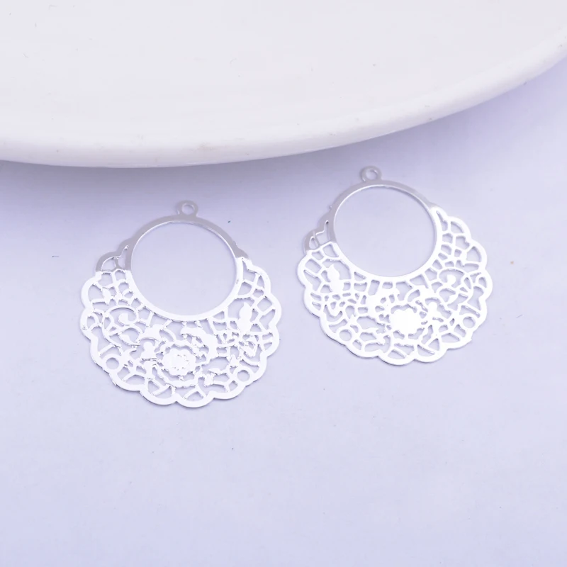 50 Stück AC7642 20*22mm Messing Laser-geschnittene Dünne Anhänger Silberfarben Charm DIY Schmuck Ohrring Herstellung – Detail 9
