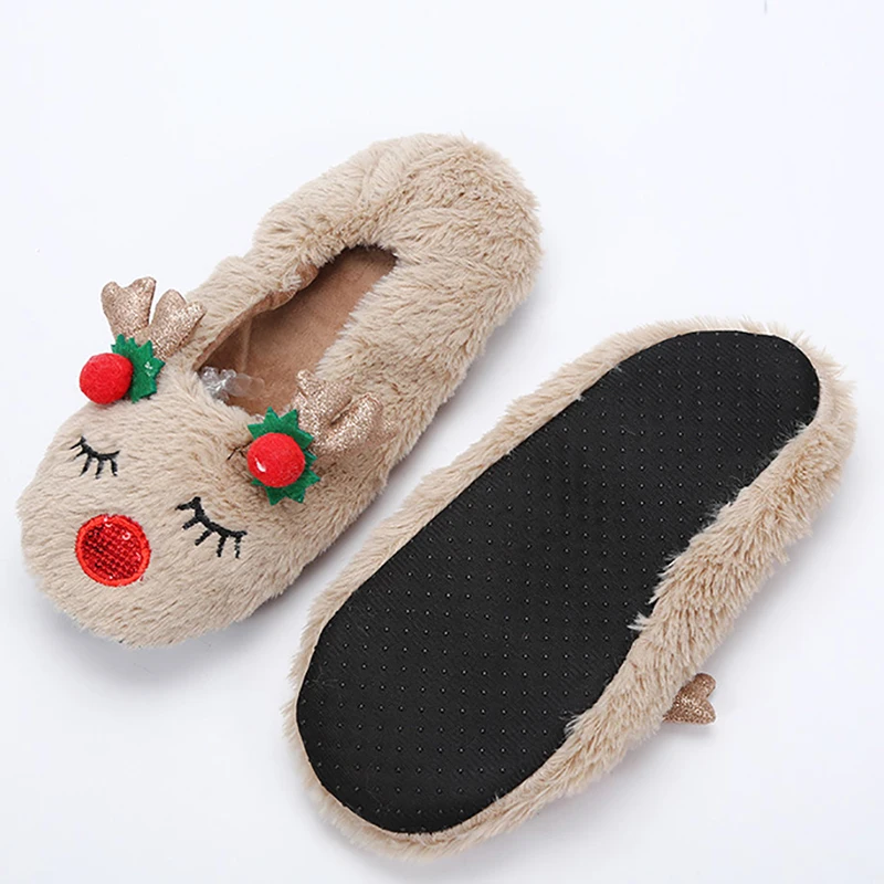 Fluffy Women Family Slipper Warm Antlers Cute Christmas Slippers Cartoon Non-slip Best Slippers For home Cozy Floor Soft slipper