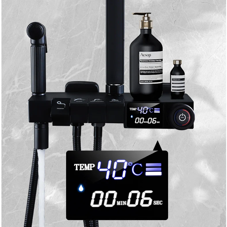 Imagem -03 - Imprensa Punho do Sistema de Chuveiro Digital Qualidade Latão Banheiro Mixer Torneira Chuva Cabeça Chuveiro Branco Ouro Piano Termostática Chuveiro Conjunto