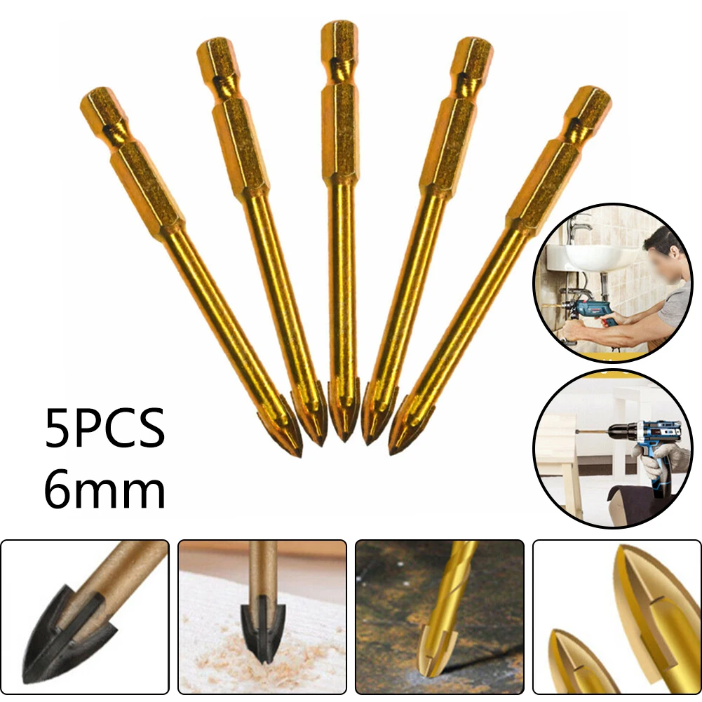 Set di punte per trapano in vetro con codolo esagonale da 5mm 6mm Set di fori per fori in vetro con specchio in marmo rivestito in titanio