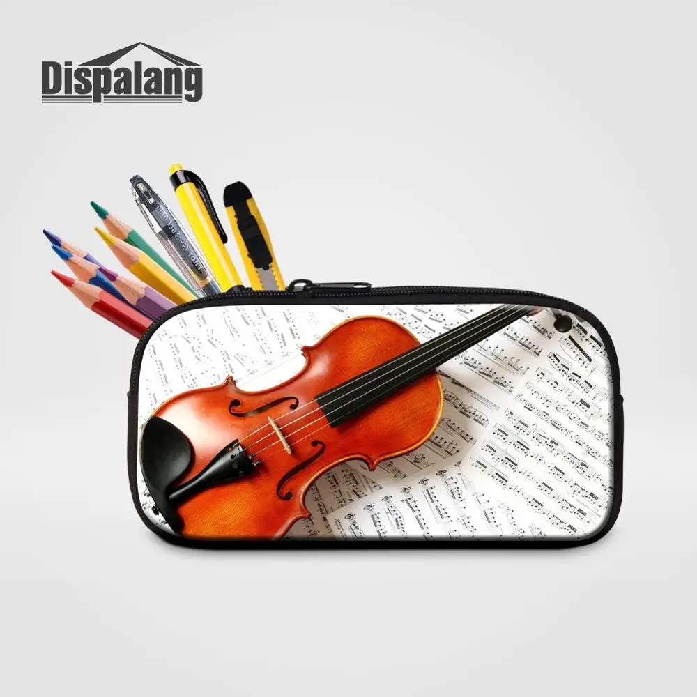 Children Small Zipper Pencil Case Violin Print Cosmetic Bag For Women Mini Travel Makeup Pouch Student School Penbox Stationery