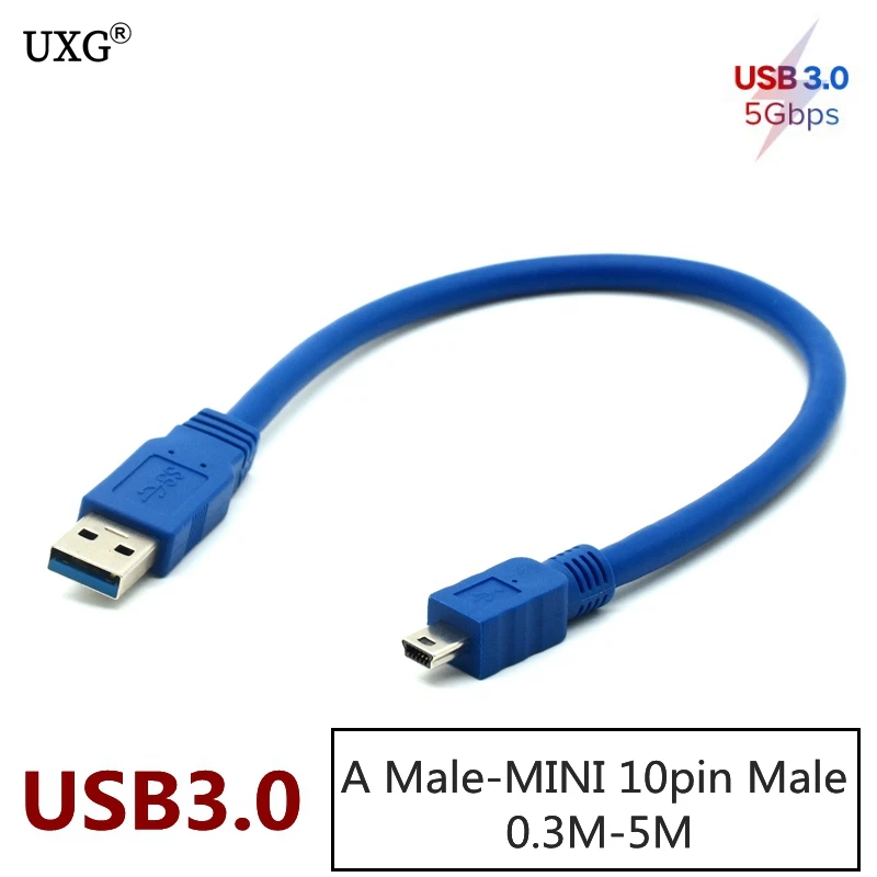 USB Extension short Cable USB3.0  2.0 to MINI 10pin Micro B Male for Smart TV SSD PS4 Xbox hard disk Extender Data  Sync Cord 1m