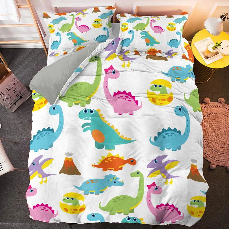 

3D Cartoon Dinosaur Comforter Soft Zipper Bedding Cover with 1/2 Pillowcases