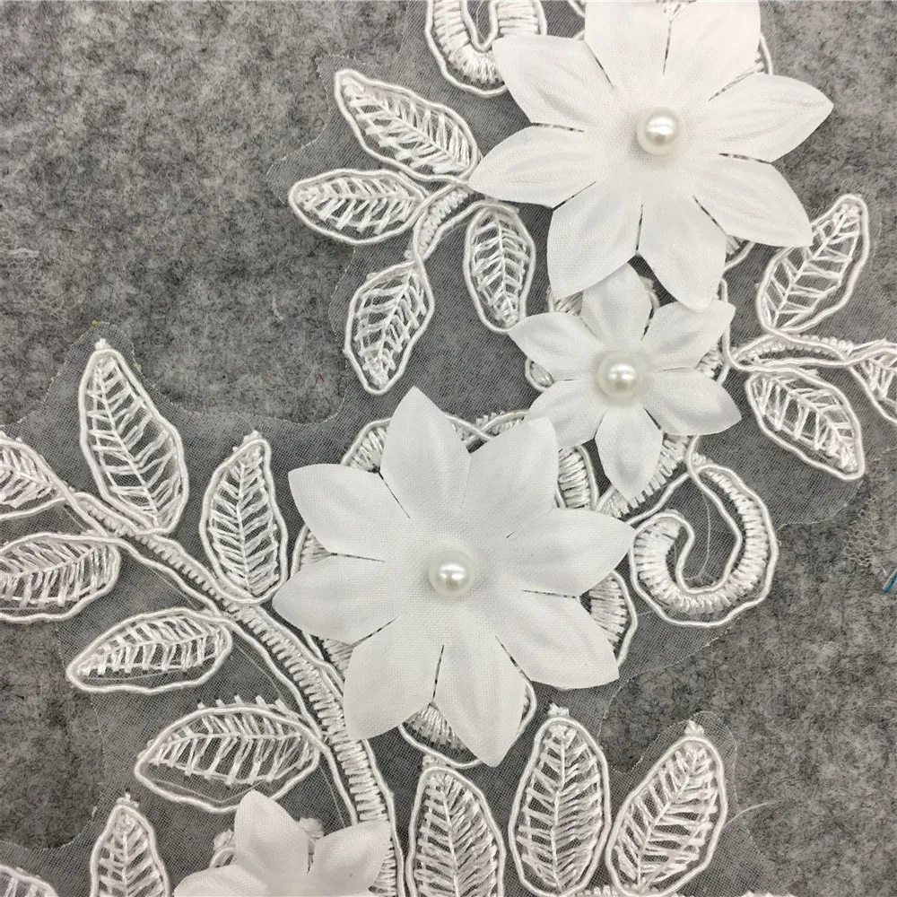 Exquisite white pearl 3D Flower Embroidered Lace Sewing for Clothes Applique Lace Neckline Collar DIY Dress accessories YL1144