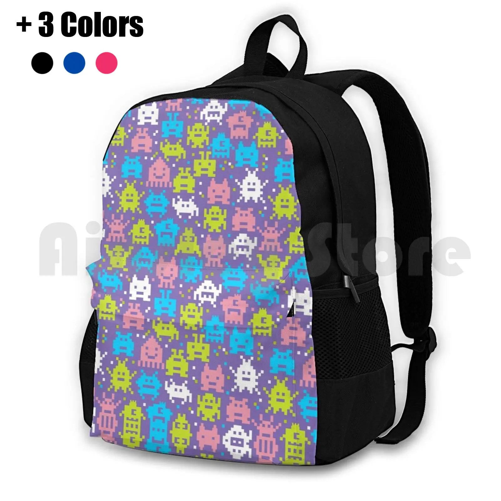 Space Shooters Outdoor Hiking Backpack Waterproof Camping Travel Video Games Space Invaders Invader Pixel Pattern