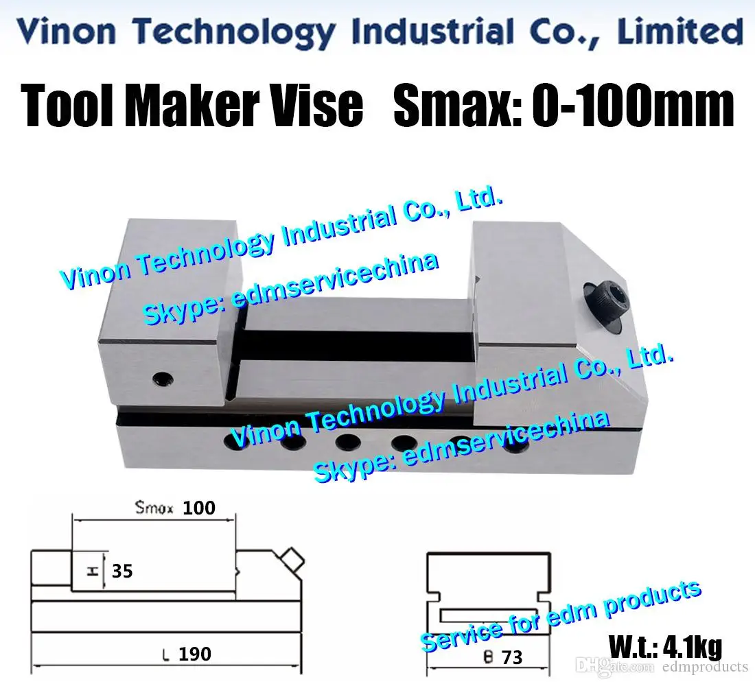 edm Tool Maker Vise Max Open:0-100mm (L=190,W=73,Jaw H=35), Wire Cut EDM Toolmaker Vise 3 inch Jaw Opening 100mm for wire-cut