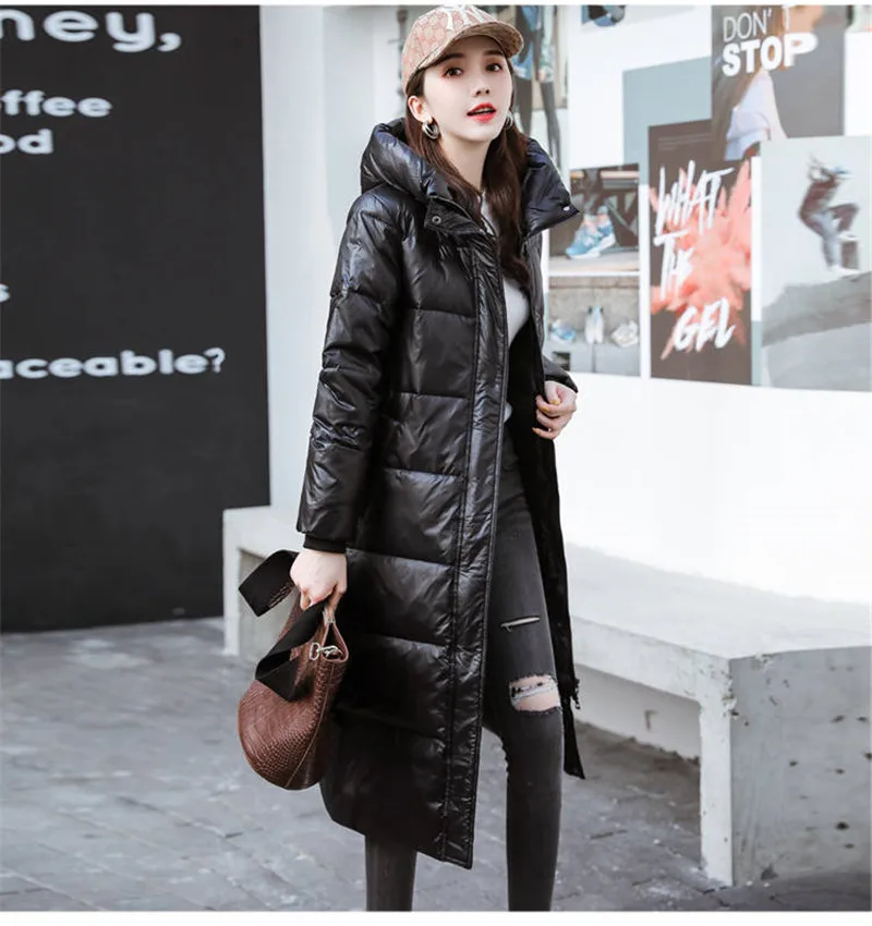 Chaquetas de plumón de algodón para mujer, Parkas largas ajustadas con capucha, abrigos cálidos de Invierno para mujer, abrigos negros, V1162,