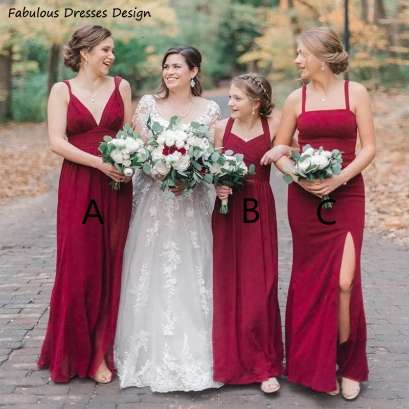 

Sexy Deep V-neck Bridesmaid Dresses Burgundy Backless Long A Line Women Wedding Party Dress Women Sleeveless Maid Of Honor