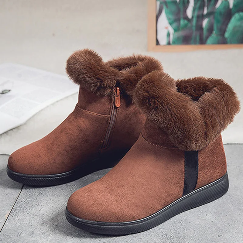 Women Platform Shoes Faux Suede Zip Shoes 2023 Women Snow Boots Warm Fur Plush Winter Ankle Boot Female botas de mujer WSH3720