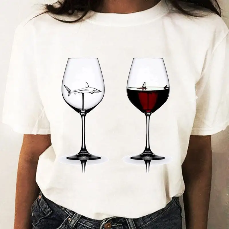 Coffee Wine Love Trend Graphic T Top Print T-shirts Fashion Women Cartoon Shirt Stylish Short Sleeve Regular Female Tee T-Shirt