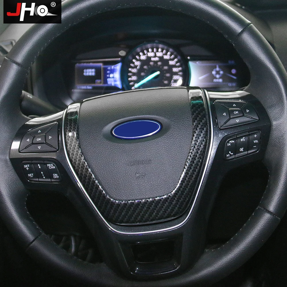 JHO ABS Carbon Grain Steering Wheel Horn Overlay Cover Trim Car Accessories For Ford Explorer 11-2019 2018 2017 2016 2015 2013 3