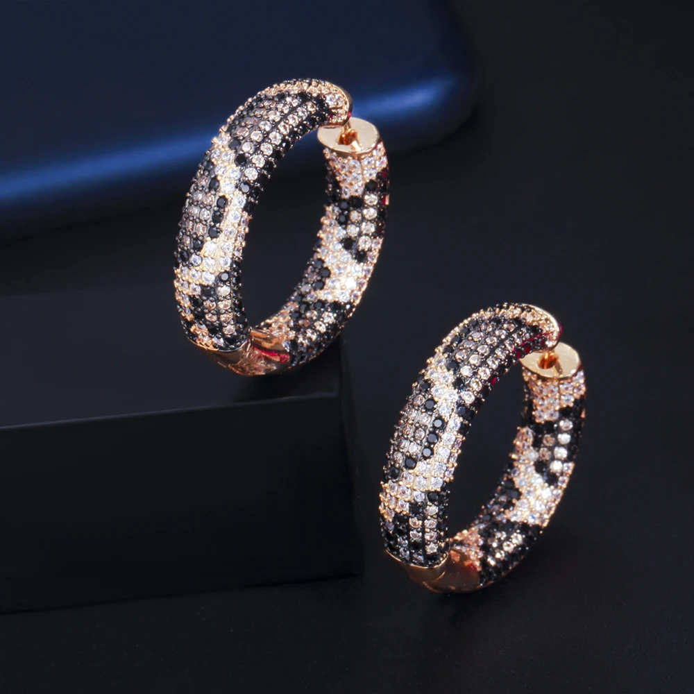 Threegrates – boucles d'oreilles rondes en zircon cubique pour femmes, bijoux coréens, léopard, serpent, ER594