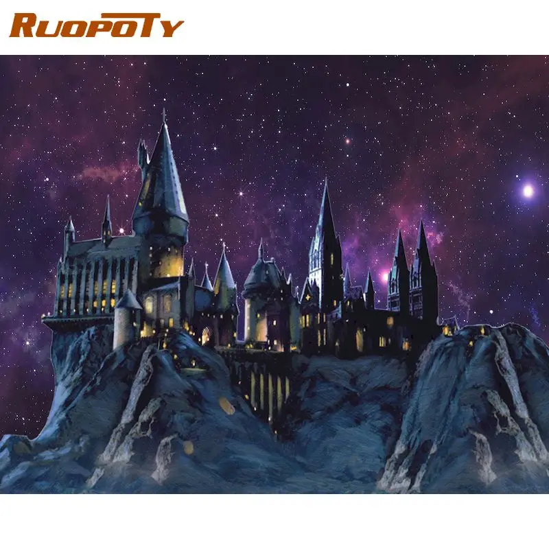 

RUOPOTY 60x75cm Frame Painting By Number Kits For Adults Night Castle Picture By Numbers Acrylic Paint On Canvas For Home Decors