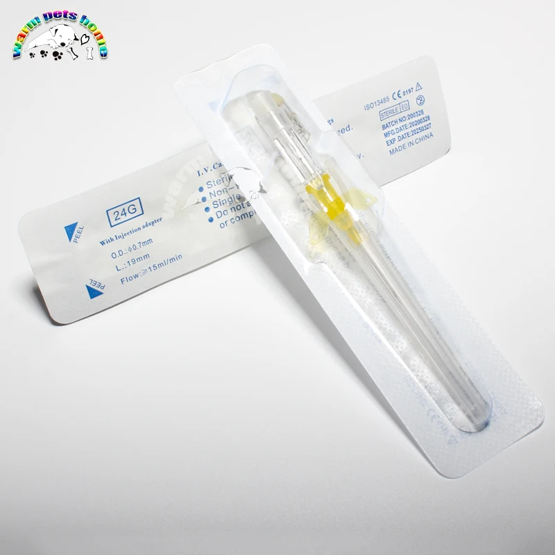 Disposable Dog Cat I. V. Cannula Animal Catheter Pet Catheters with Heparin Cap 22G 24G 26G Veterinary Tools