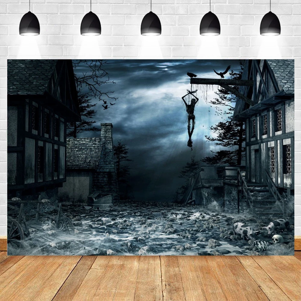 

Yeele Halloween Background Horror Night Ghost Skull Spider Web Wooden House Backdrop Party Photography Photo Studio Photophone