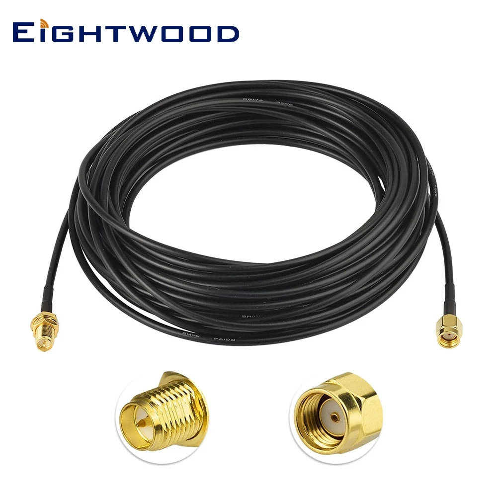 Eightwood RP-SMA Male to RP-SMA Female Bulkhead RG174 WiFi Antenna Cable 5m for USB WiFi Adapter WiFi Router Booster IP Camera