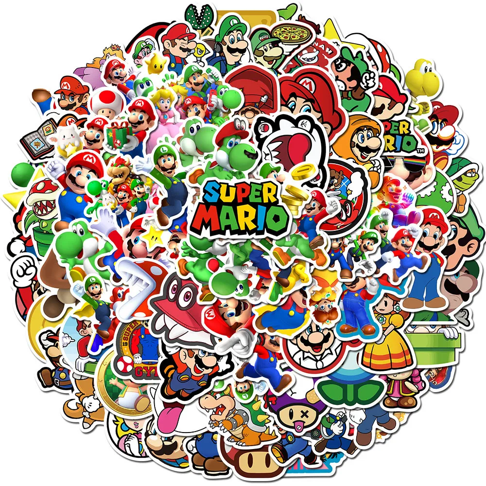 100PCS Super Marios Game Stickers IY Bike Travel Luggage Phone Guitar Laptop Classic Cartoon Sticker Decals Fun for Kid Toys