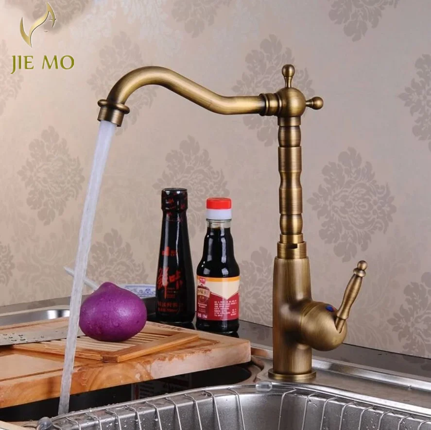 Single Handle single Hole kitchen Mixer Faucet Antique Brass Hot and Cold Water tap