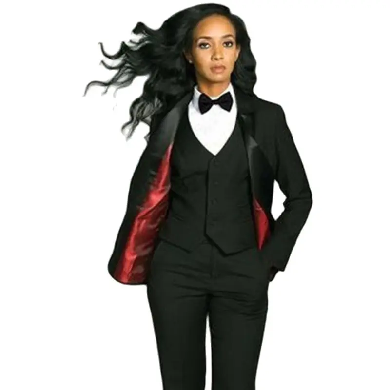 Women\'s Suit 3-piece Office Slim Fit Work Wear Business Party Tuxedo Black Blazer + Pants + Vest Lady Outfit