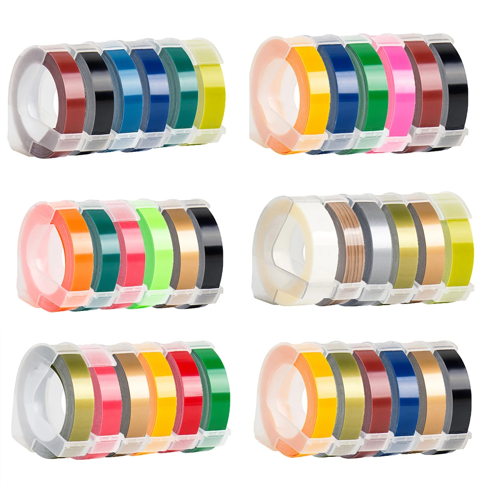 

6 Rolls Multicolor Embossing Tape 9MM Embossing Label Tape Refill Compatible for Motex E101 and DYMO 12965 Embossing Label Maker