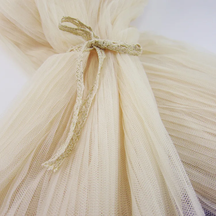 10Meters 150CM Wide Apricot Beige Pleated Mesh Lace Fabric Ruffle Trim Ribbon Sewing Clothing Skirt Splicing Material