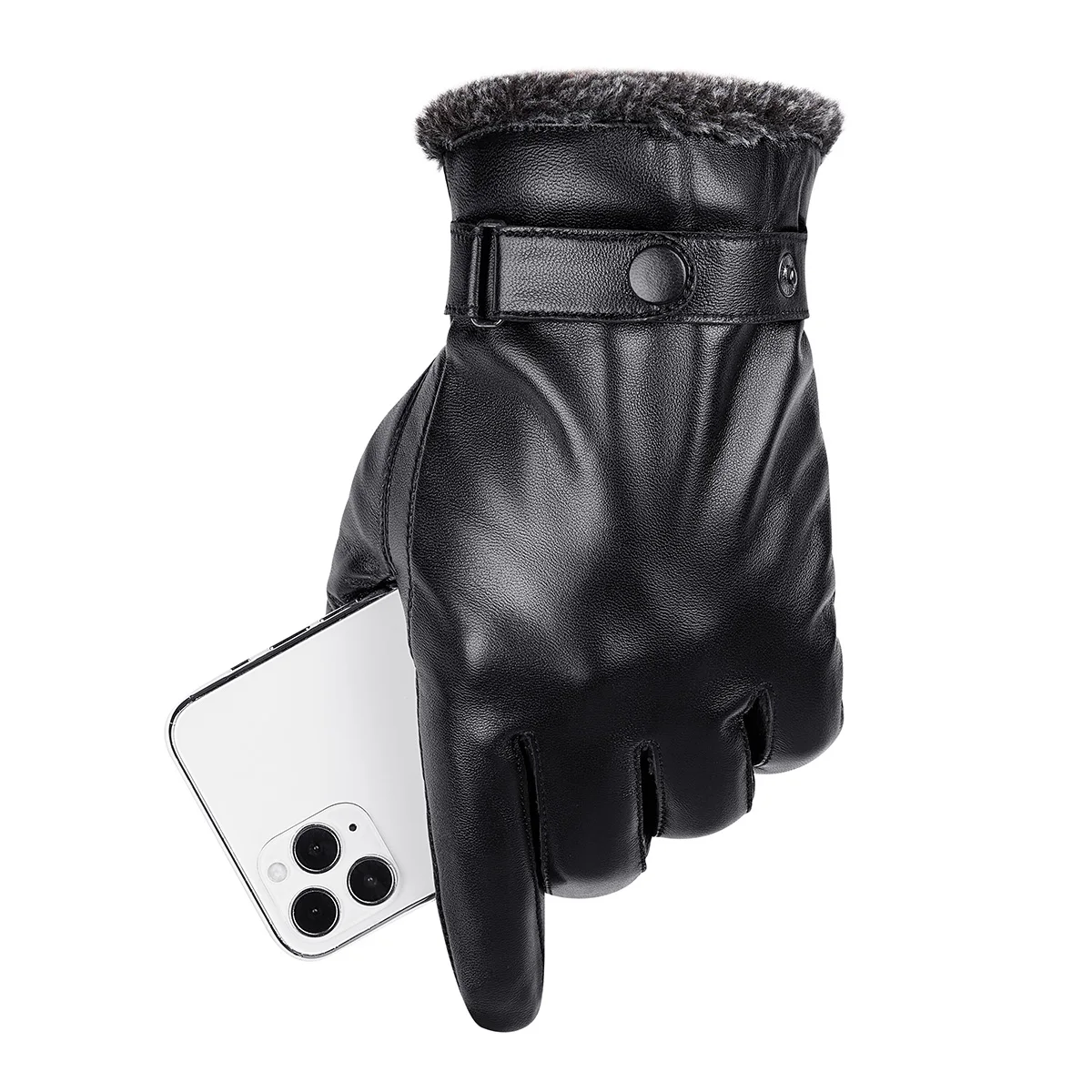 BISON DENIM Winter Men's Gloves Genuine Leather Classic Sheepskin Leather Outdoor Cycling Hiking Male Mittens Touch Screen Glove