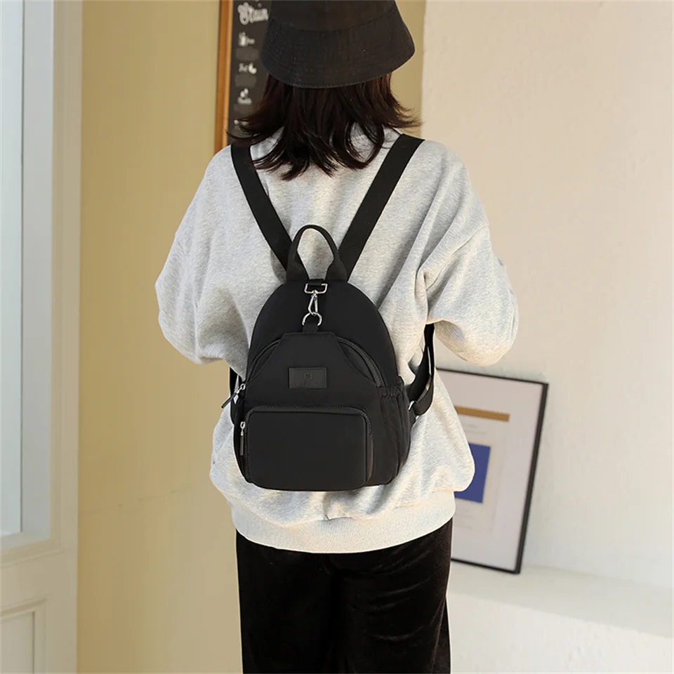 Women Nylon Backpack Travel Shoulder Bag Soft School Bag For Teenage Girls Solid Color Rucksack Purse