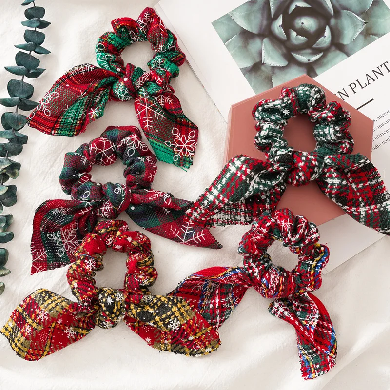 Fashion Christmas rabbit ears For Women Girls Elastic Hair Rubber Christmas Ornaments Hair Ring Velvet Hair Accessories