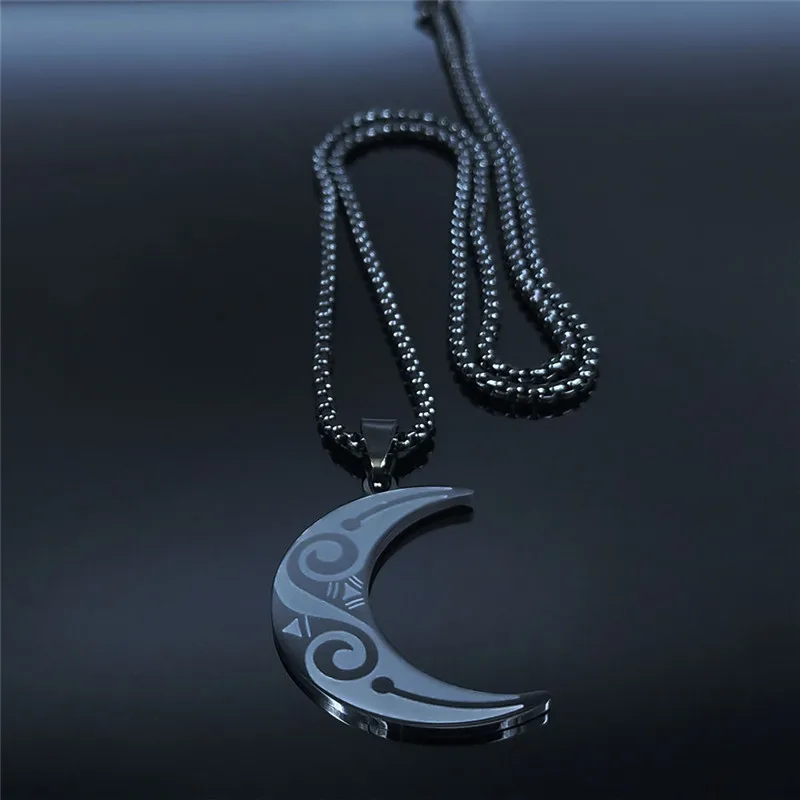 Fashion Witchcraft Moon Stainless Steel Statement Chain Necklace for Women Black Color Pendant Necklace Jewelry joyas N654S03