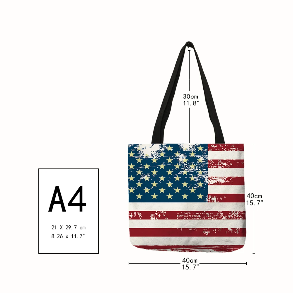 Strong Personalized High Fashion Women Handbag National Flag Country Printed Linen Shoulder Bags Reusable Shopping Tote Bag