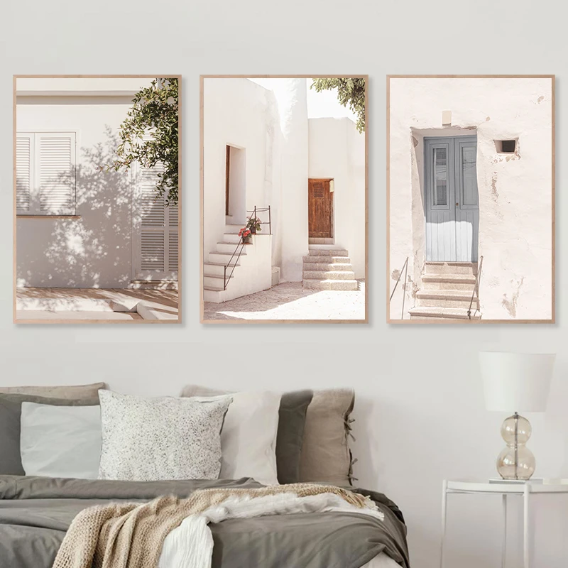 Carteles de fotografía Floral de pueblo Pastel de España, impresiones de viaje de verano, arte de pared mediterráneo, pintura en lienzo, imágenes de decoración