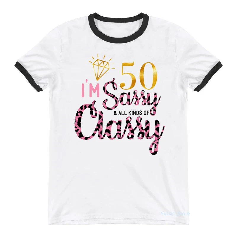 

I'M 50th Sassy Cassy Graphic Print T-Shirt Women'S Clothing Summer Fashion Leopard Tshirt Femme Birthday Gift Harajuku Shirt