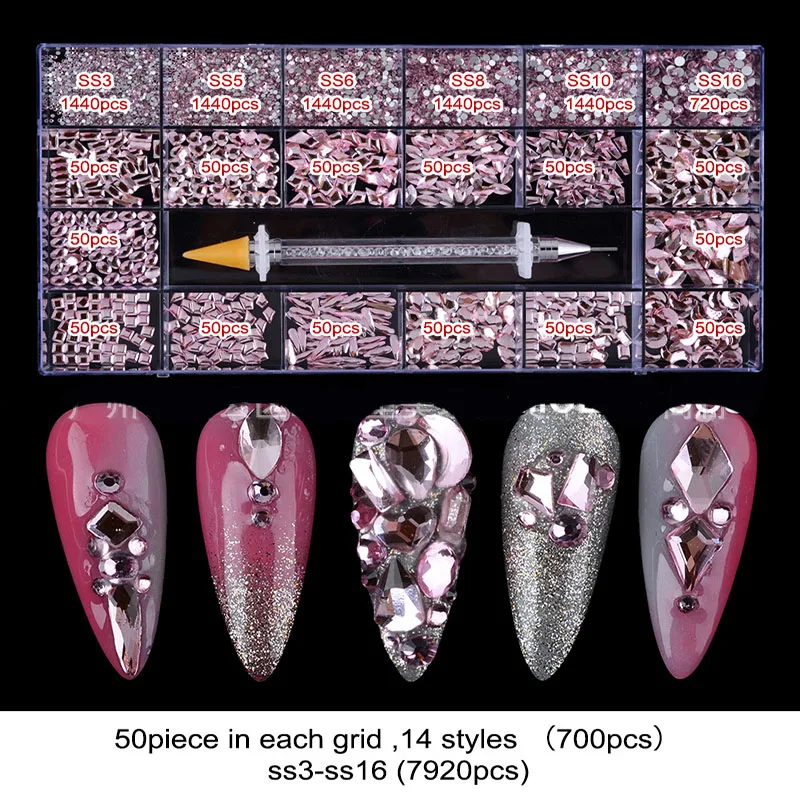 

24 Grid Nail Art Rhinestone Set Multi Shape Crystal Flatback Non Hotfix Glass Diamond Sapphire Fancy Nail Decoration