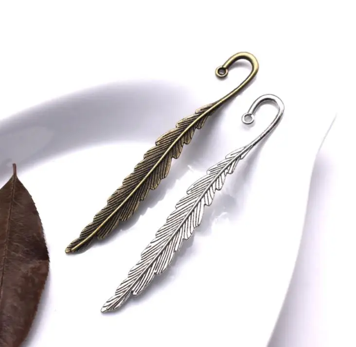 Silver/Bronze Tone Leaf Feather Charms Pendants Bookmark for DIY Necklace Earrings Jewelry Findings Making SN789