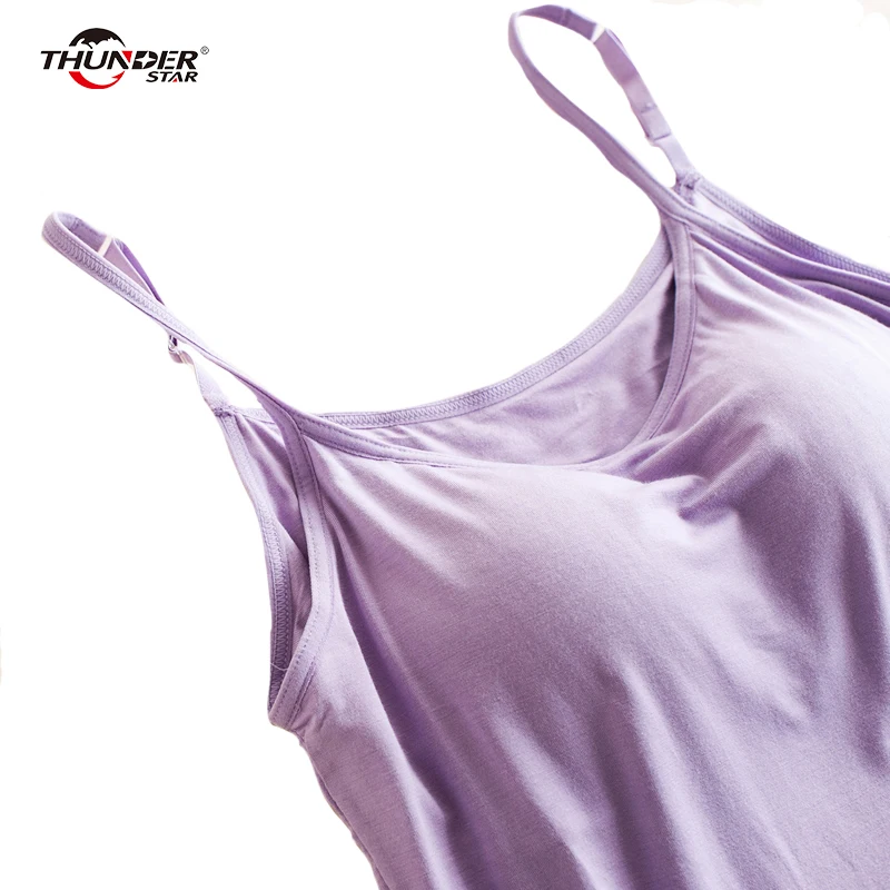 Padded Bra Tank Top Women Modal Spaghetti Strap Camisole with built in bra Solid Cami Top female Tops Vest Fitness Clothing