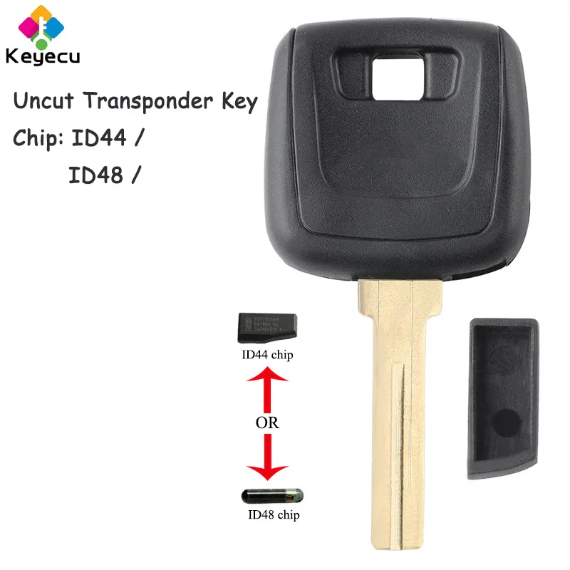 KEYECU Uncut New Transponder Ignition Chip Key With ID44 ID48 Chip Fob for Volvo S40 V40 C70 S70 S90 V90 S80 S60 V70 XC70 XC90